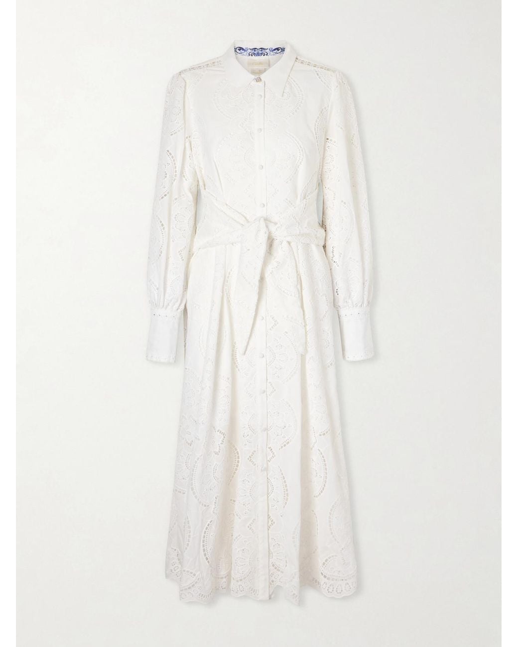 Camilla White Tie-Detailed Broderie Anglaise Cotton Midi Shirt Dress