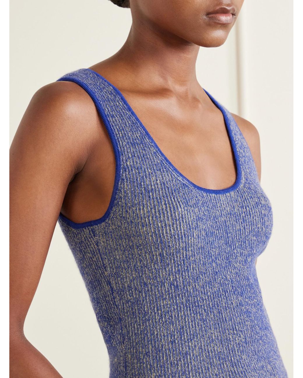 The Elder Statesman Blue Marl Knitted Cashmere Tank