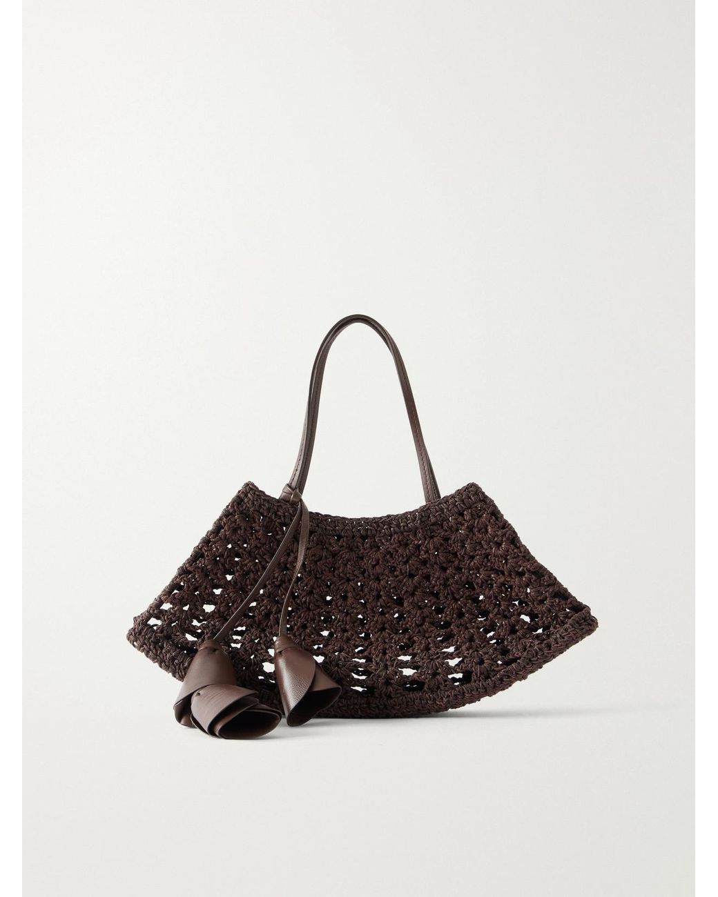 Magda Butrym Brown Maya Mini Leather-Trimmed Crocheted Top-Handle Bag