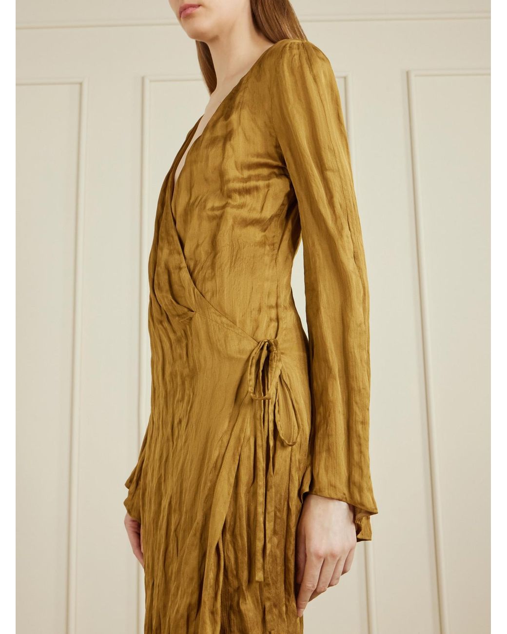Khaite Natural Rommi Crinkled-Voile Midi Wrap Dress