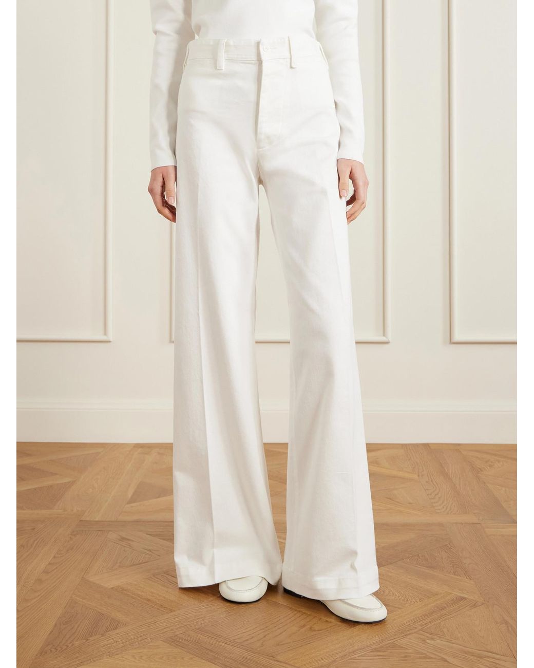 く*い様 POLO RALPH LAUREN white flare pants Polo Ralph Lauren Stretch-Cotton Twill Wide-Leg Pants in White | Lyst