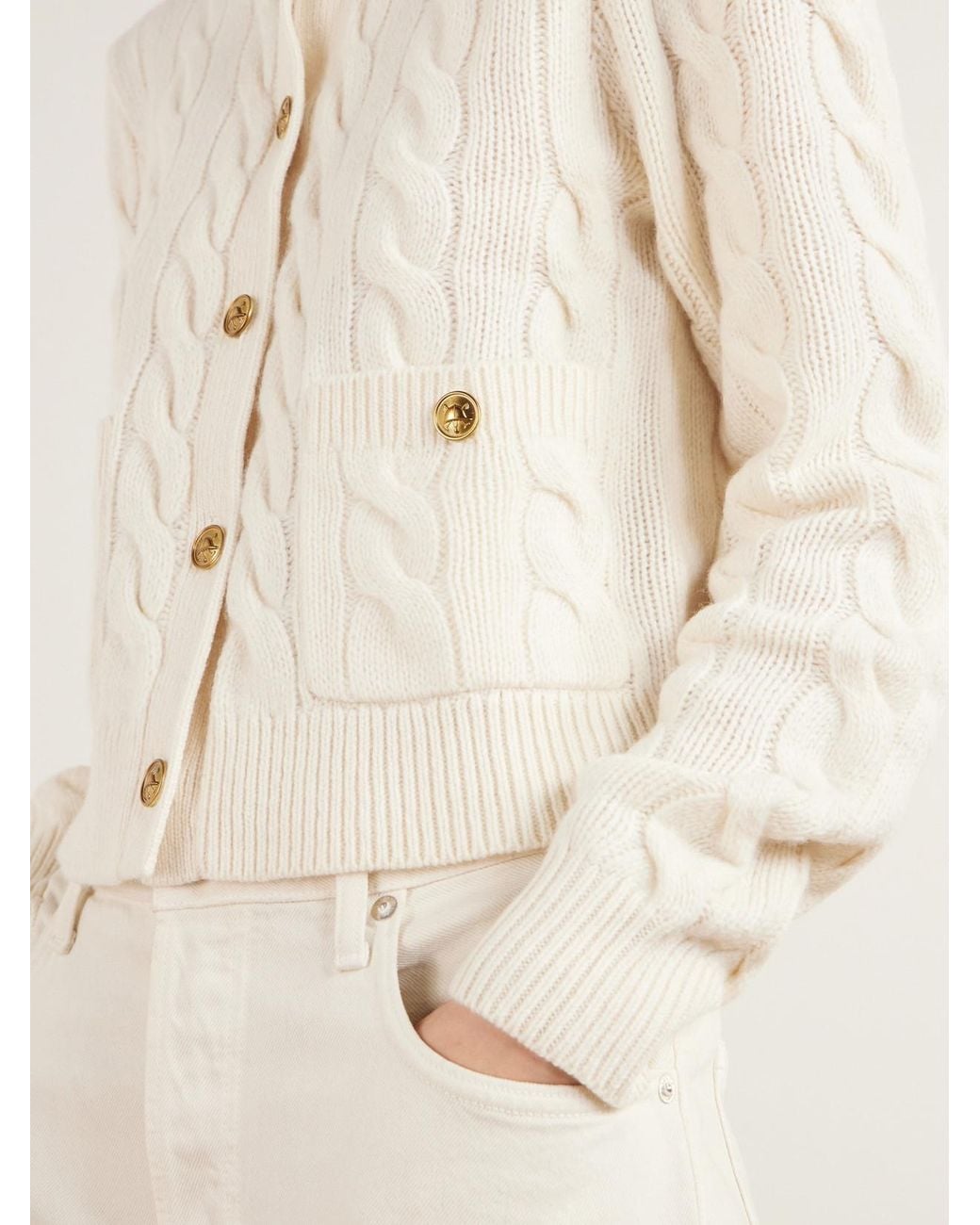 Polo Ralph Lauren Natural Cropped Cable-Knit Wool And Cashmere-Blend Cardigan