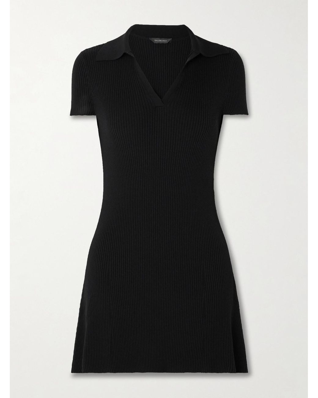 Balenciaga Black Ribbed Wool-Blend Mini Dress
