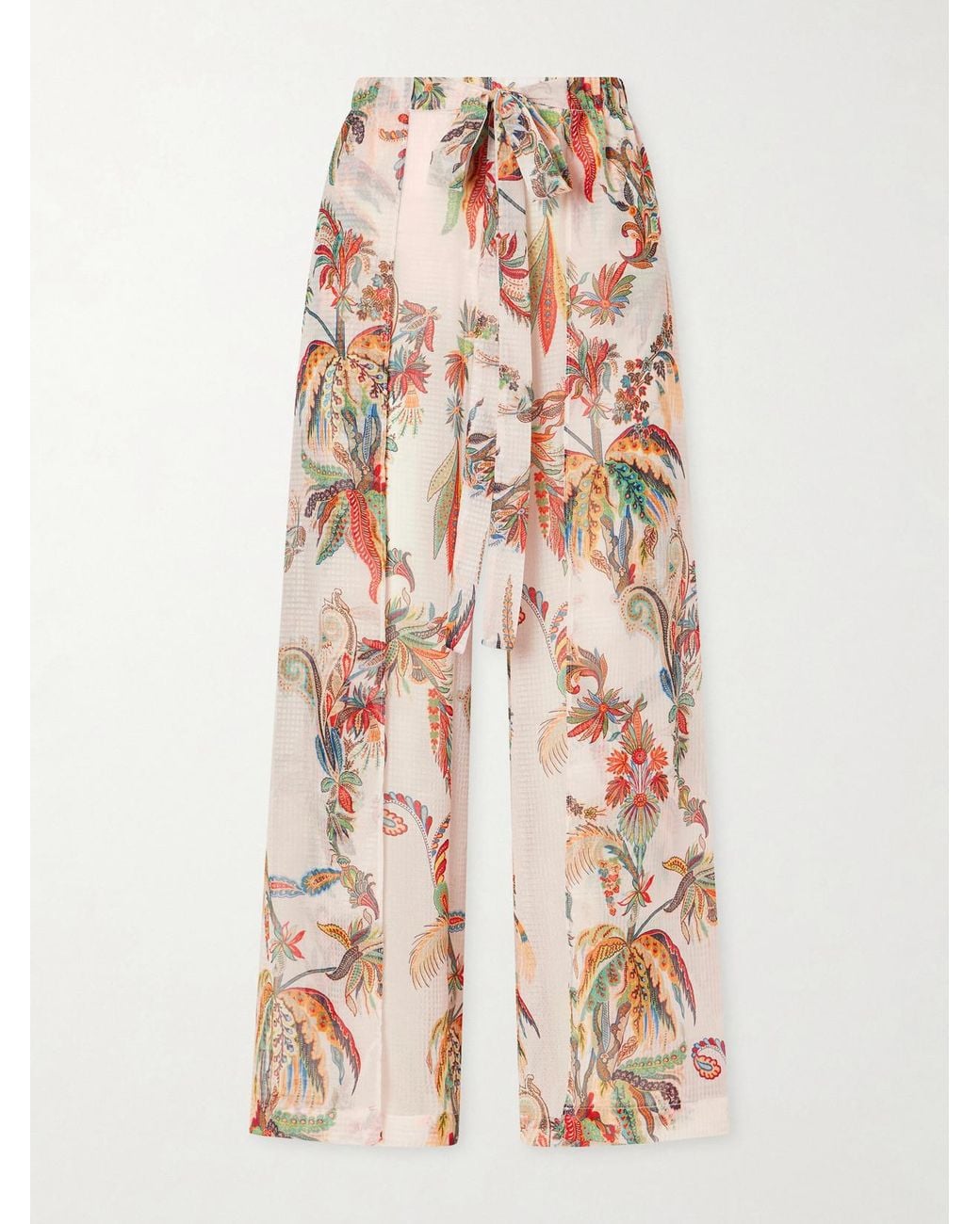 Etro Pink Belted Tiered Paisley And Floral-Print Satin Wide-Leg Pants