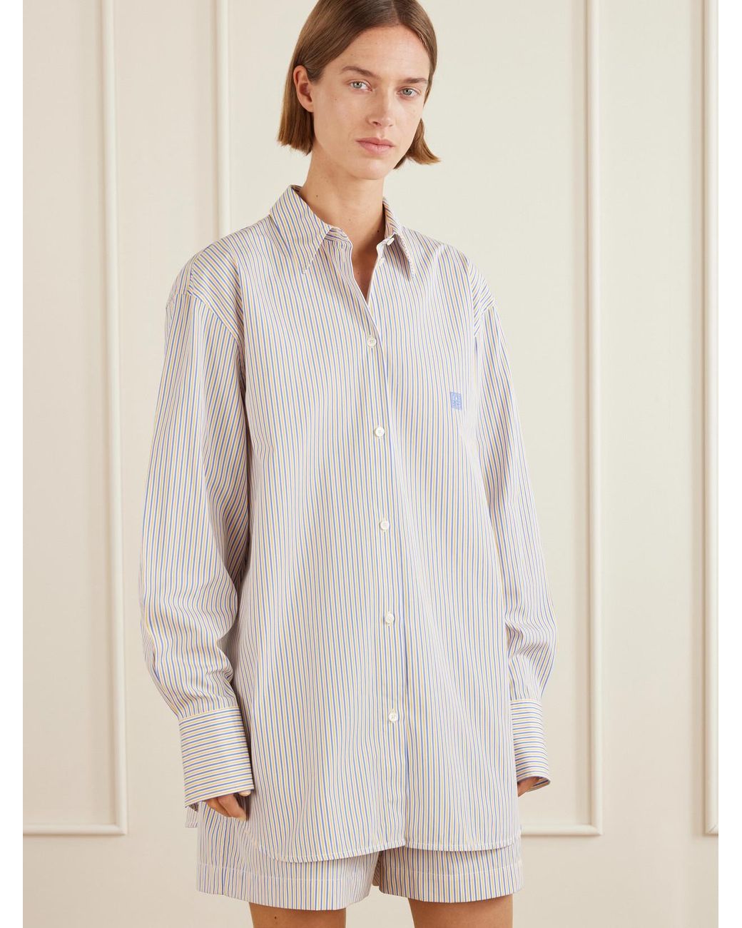 Totême  White Embroidered Striped Cotton-Poplin Shirt
