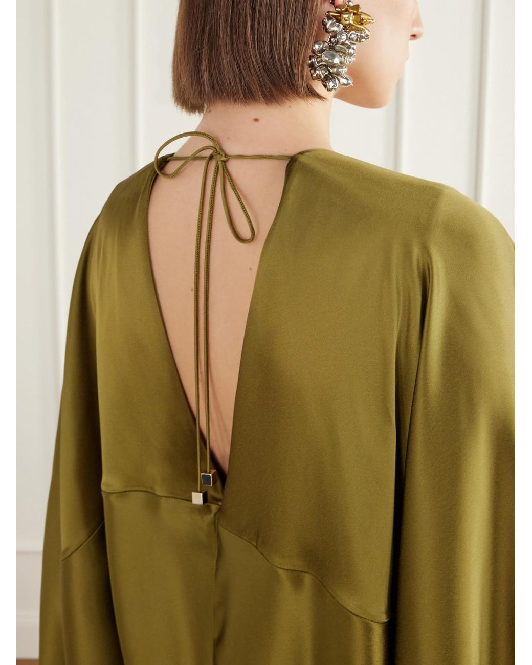 Taller Marmo Green Butterfly Draped Satin Gown