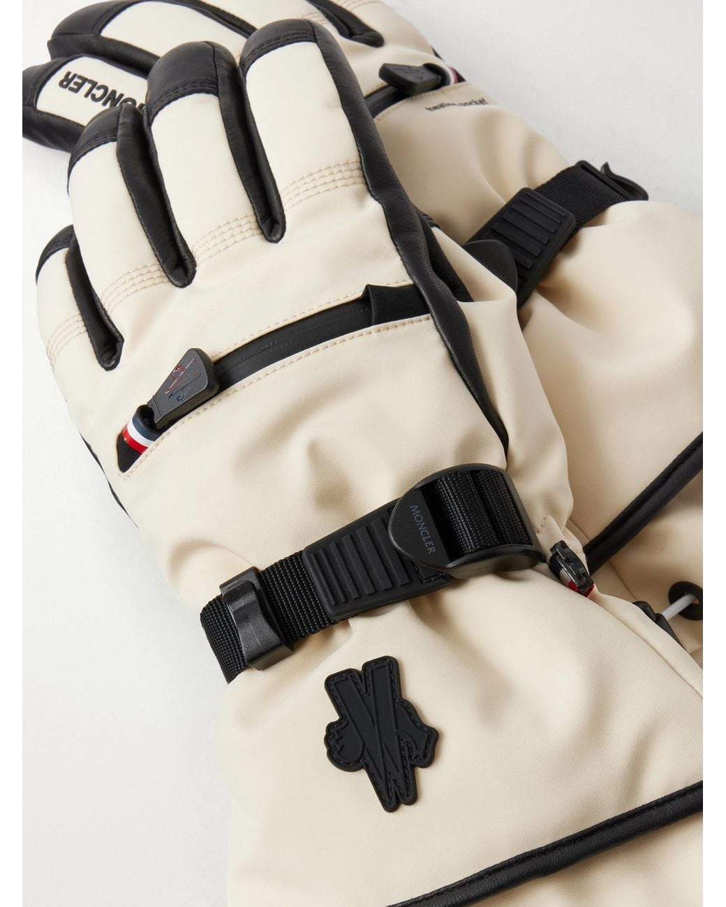 Moncler Black Leather-Trimmed Gore-Tex Ski Gloves