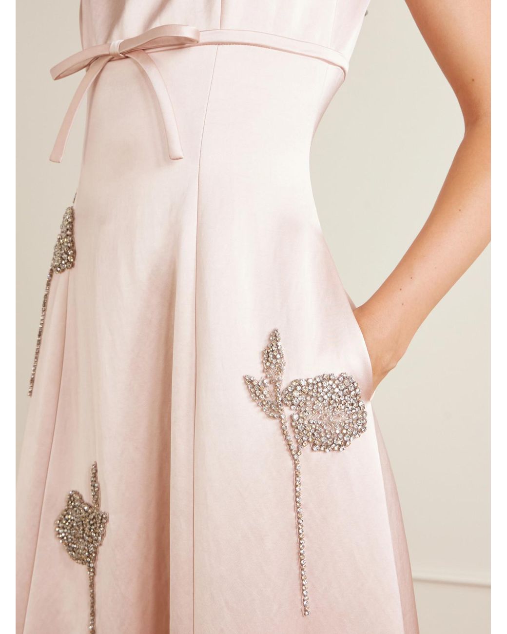 Erdem Pink Embroidered Satin Midi Dress