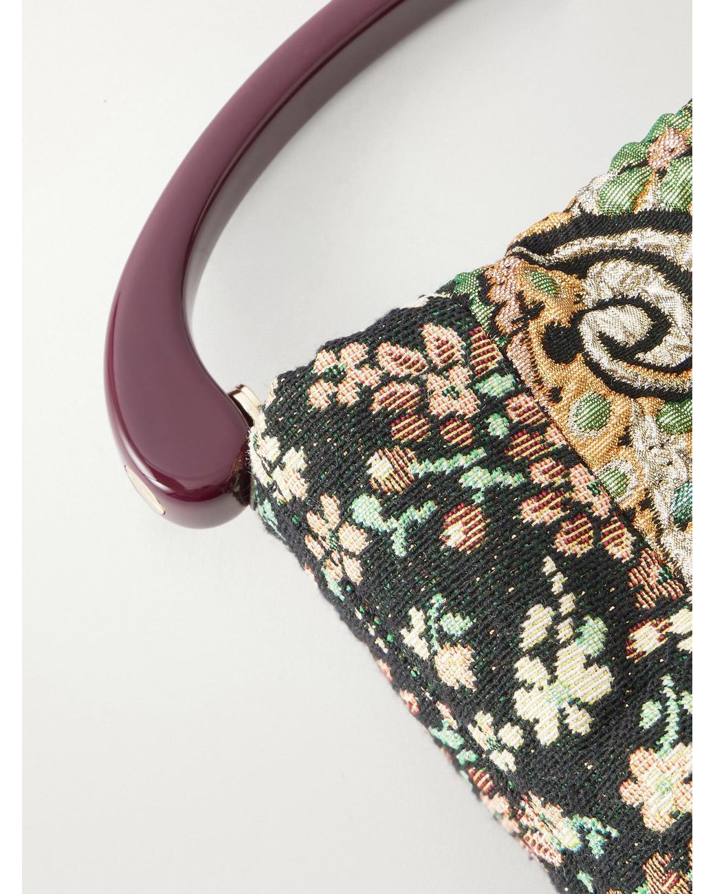 Dries Van Noten Brown Leather-Trimmed Metallic Floral-Jacquard Top-Handle Bag