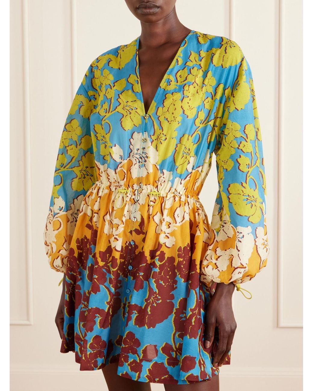 ALÉMAIS Blue Splice Cotton And Silk-Blend Mini Dress