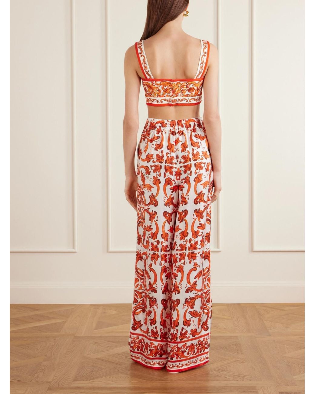 Dolce & Gabbana Orange Cropped Printed Woven Top