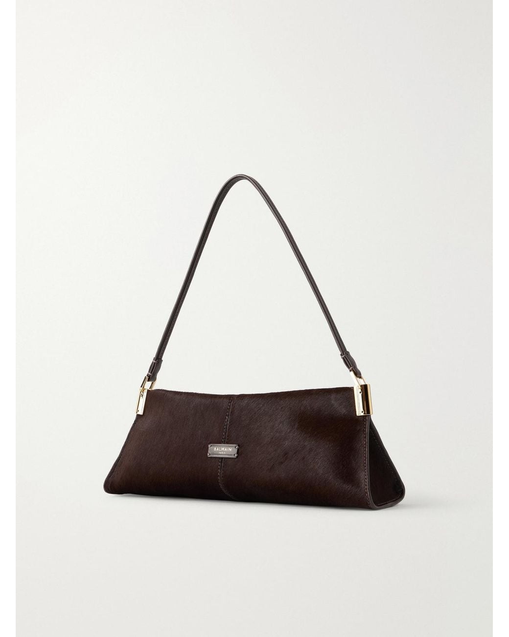 Balmain White Leather-Trimmed Pony-Hair Shoulder Bag