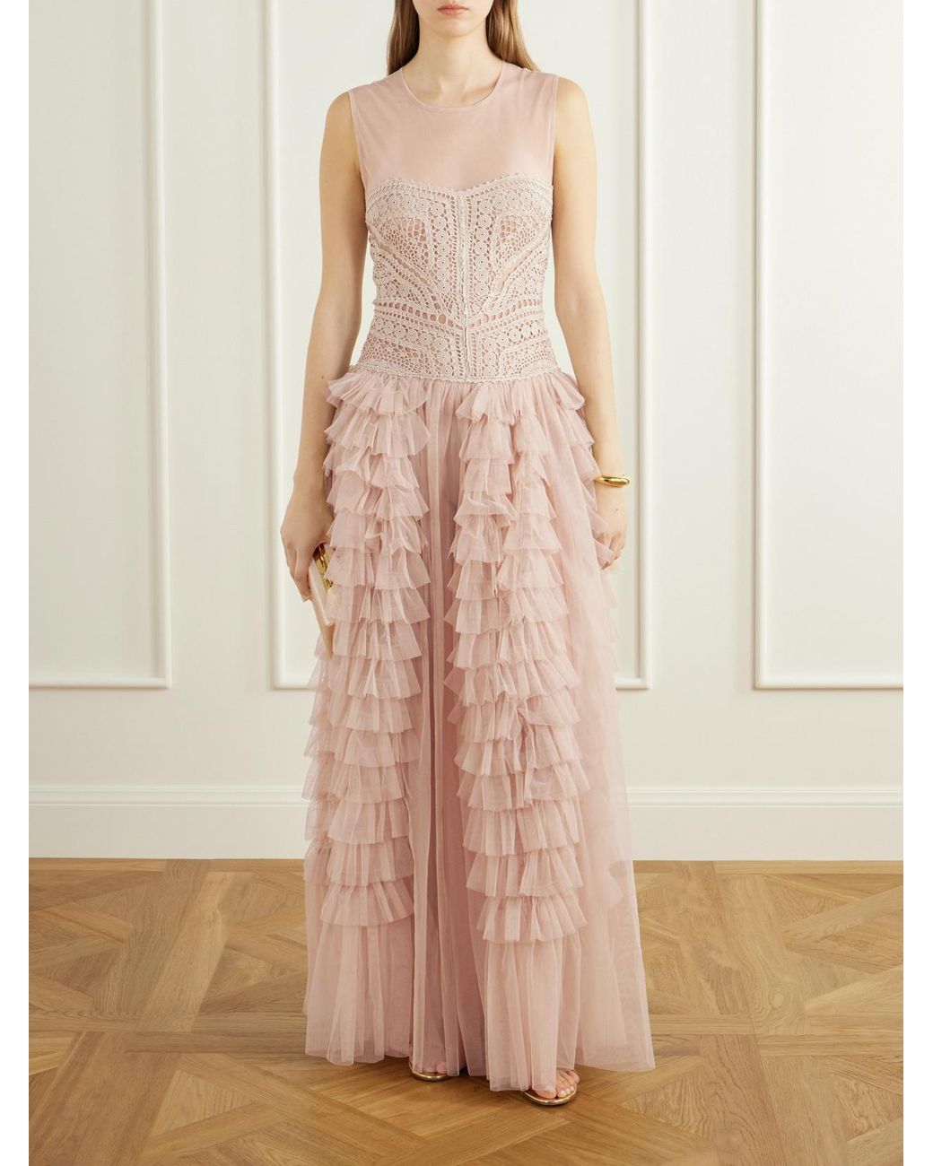 Ulla Johnson Pink Orla Crochet And Tulle Gown