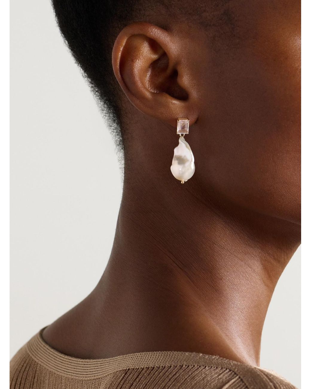 Mateo Natural 14-Karat, Pearl And Quartz Earrings