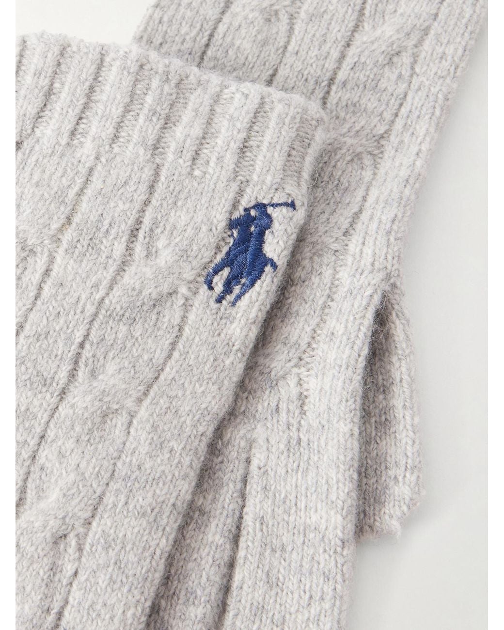 Polo Ralph Lauren White Logo-Embroidered Cable-Knit Wool-Blend Gloves