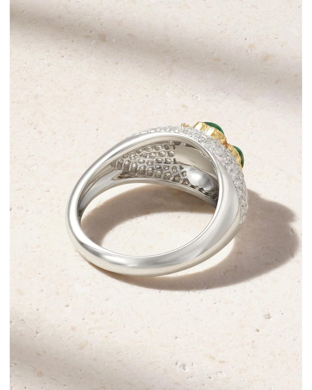 Yvonne Léon Natural Mini Bague Dôme Trèfle 9-Karat And, Malachite And Diamond Ring