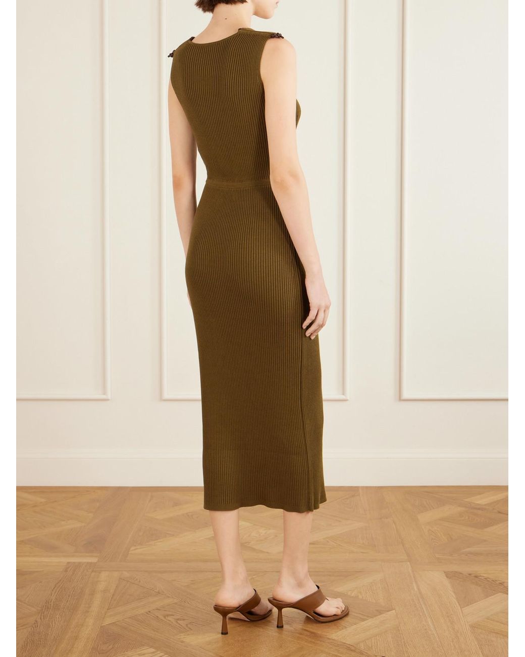 Max Mara Natural Fado Cotton-Blend Ribbed-Knit Midi Dress