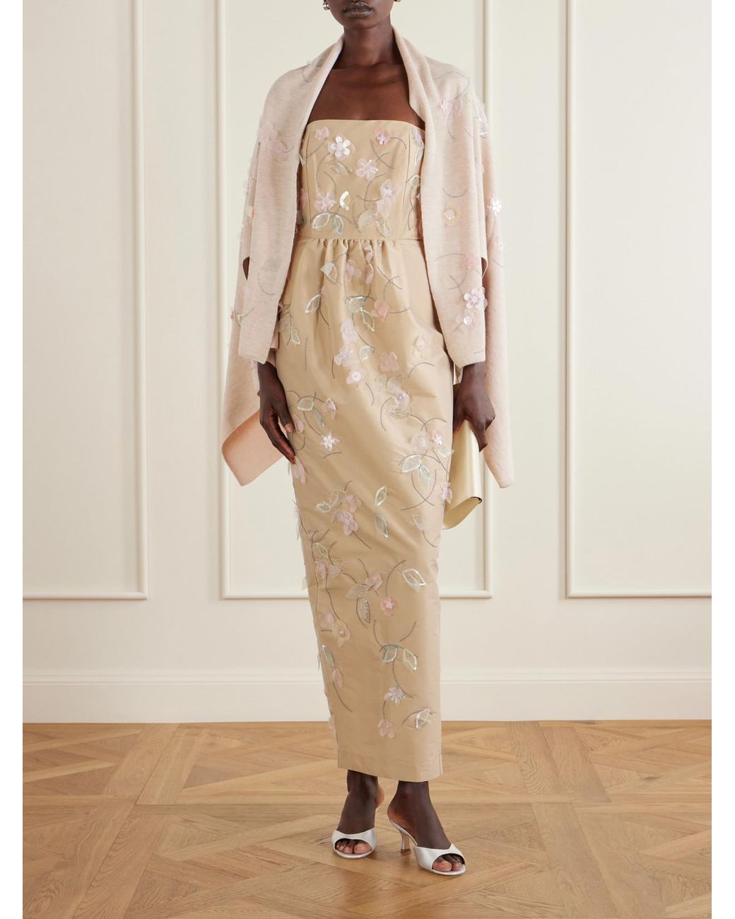 BERNADETTE Natural Shirene Embellished Embroidered Cashmere-Blend Cape