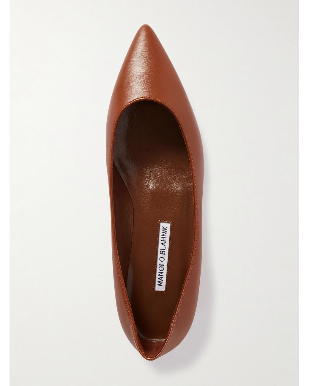 Manolo Blahnik Brown Kietta Leather Point-Toe Flats