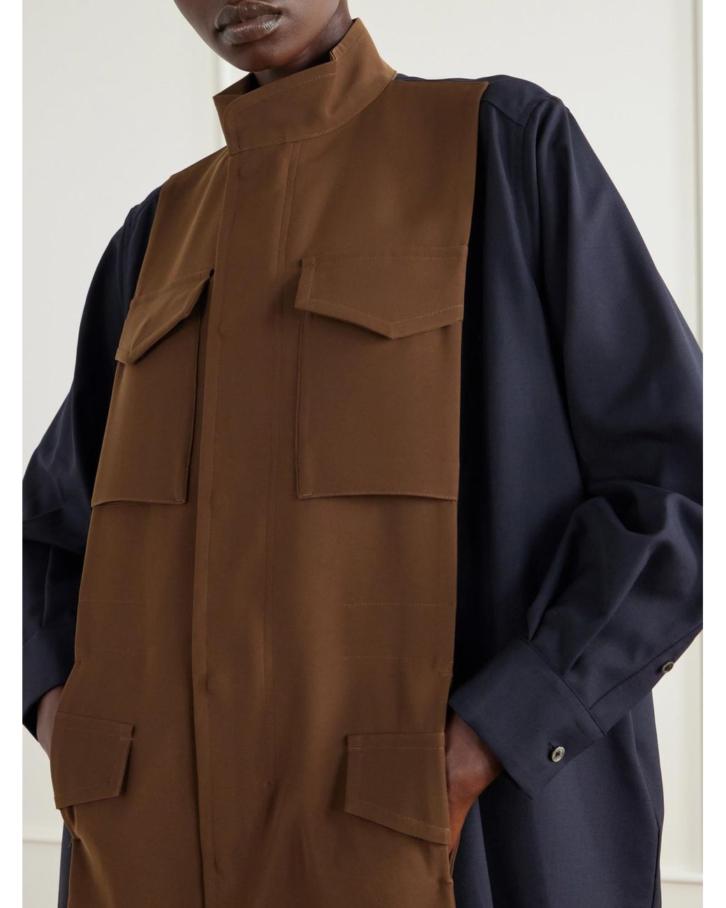 Sacai Brown Crepe-Trimmed Woven Shirt