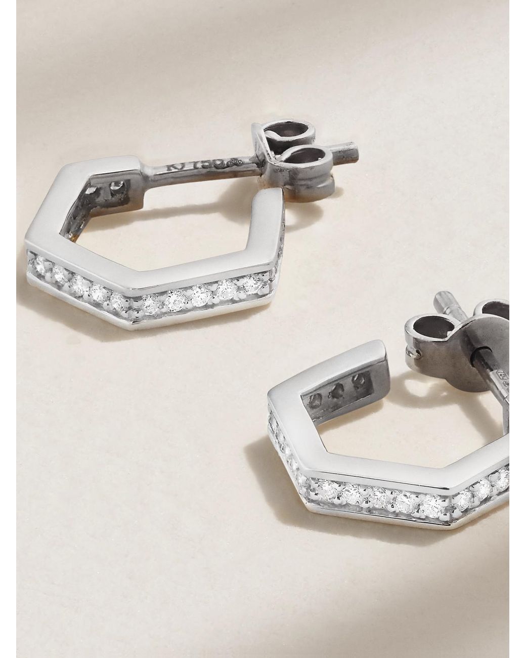 KOLOURS JEWELRY Natural Hexagon Small 18-Karat Diamond Hoop Earrings