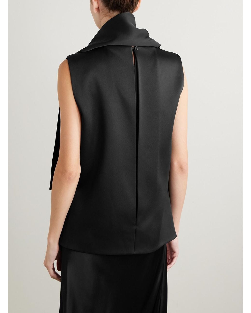 Khaite Black Loe Draped Satin-Crepe Blouse