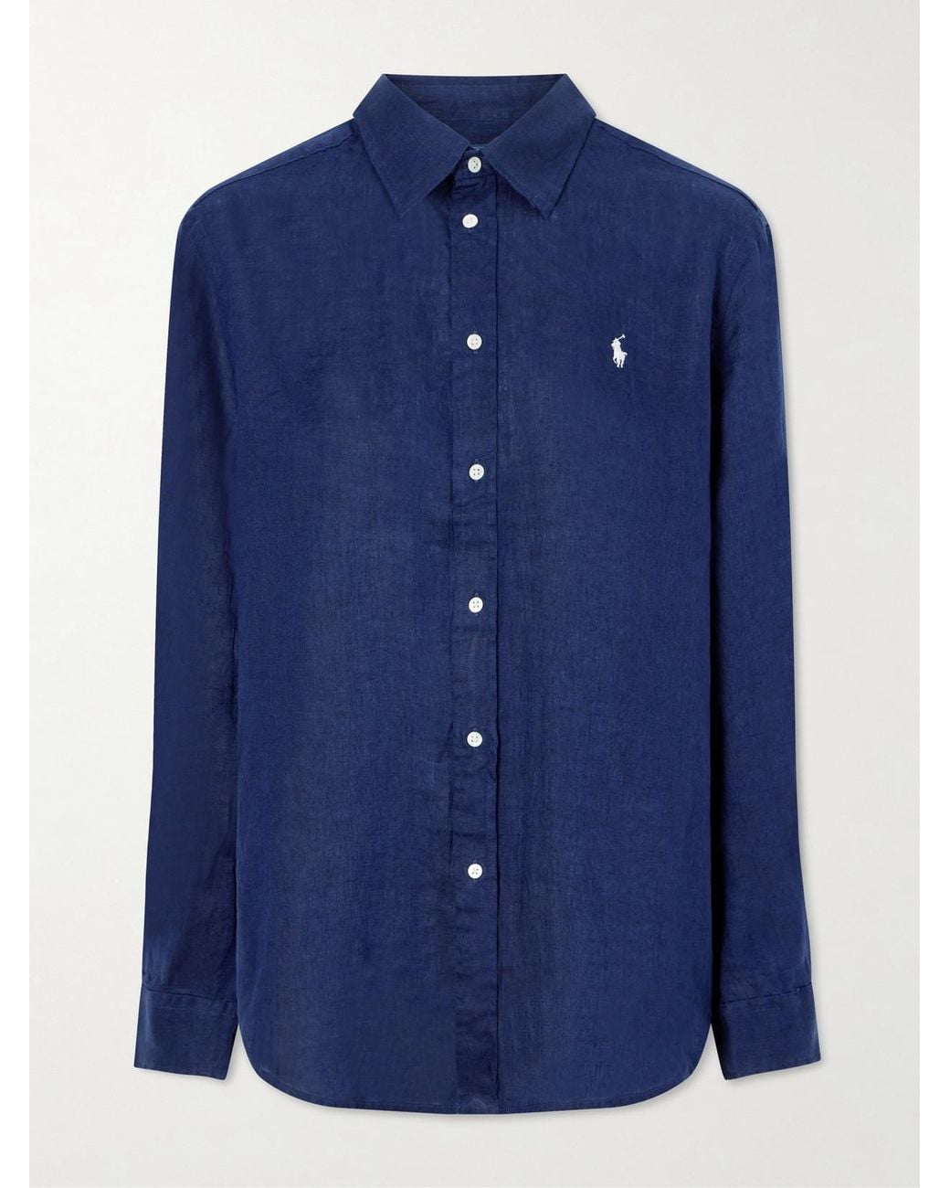 Polo Ralph Lauren Blue Embroidered Linen Shirt