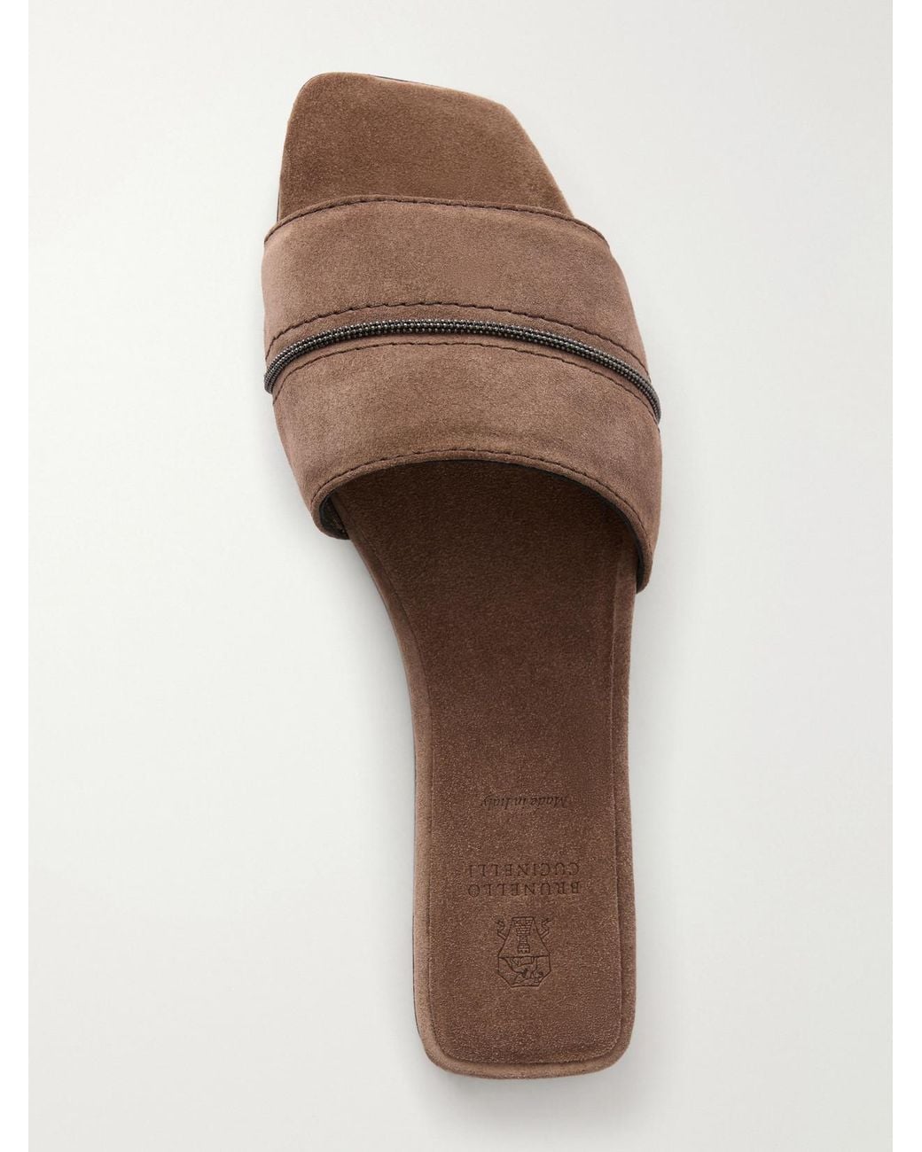 Brunello Cucinelli White Monilli-Embellished Suede Slides