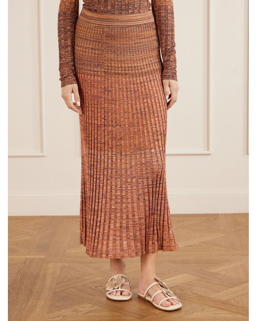 Zimmermann Brown Mouline Ribbed-Knit Midi Skirt