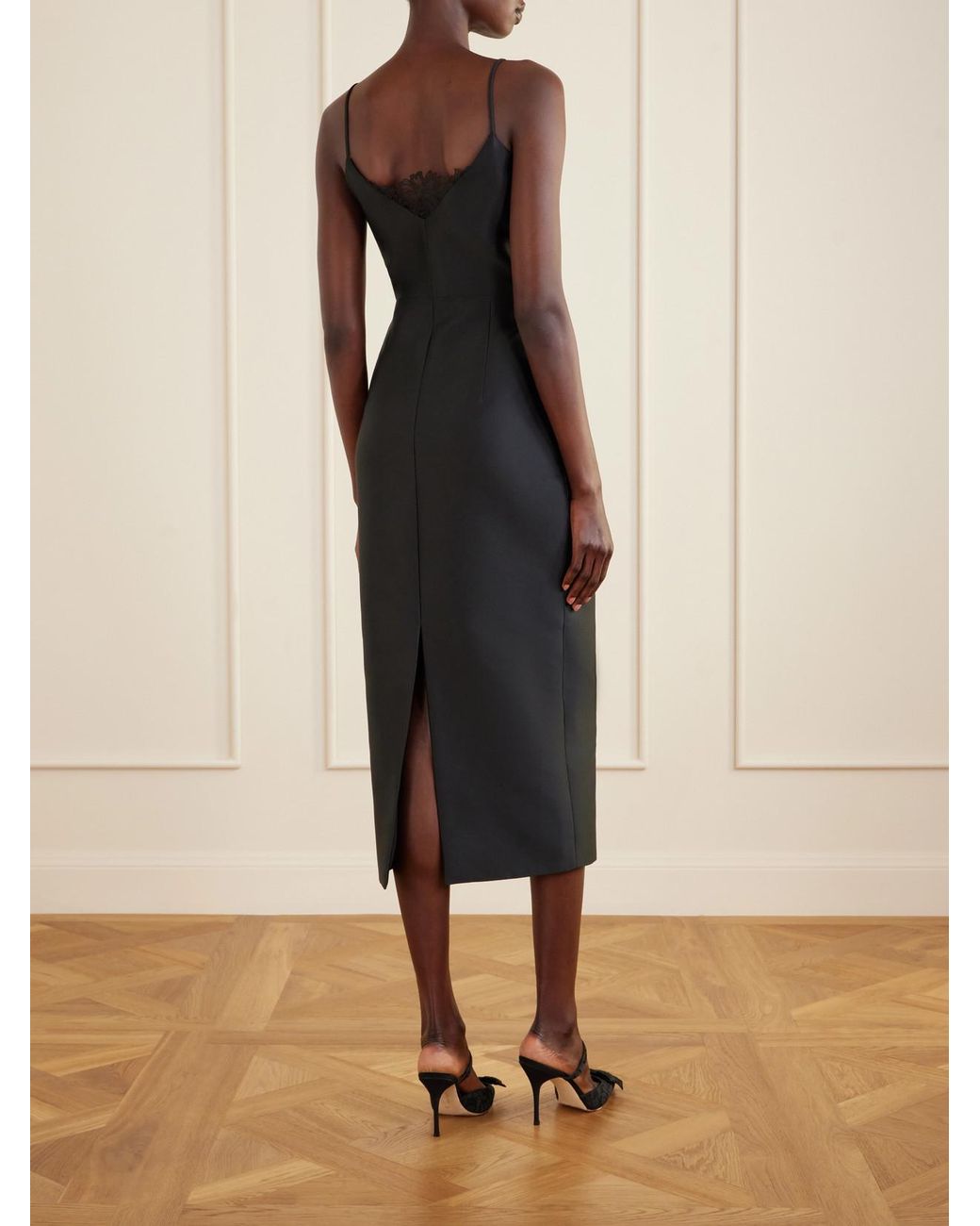 Emilia Wickstead Black Manolo Blahnik Libera Lace-Trimmed Cady Midi Dress