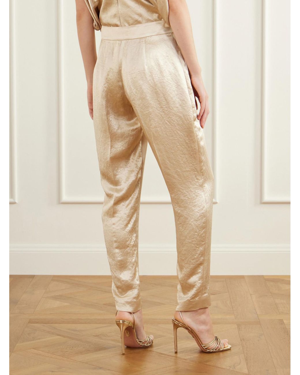 Abadia Natural Satin Barrel-Leg Pants