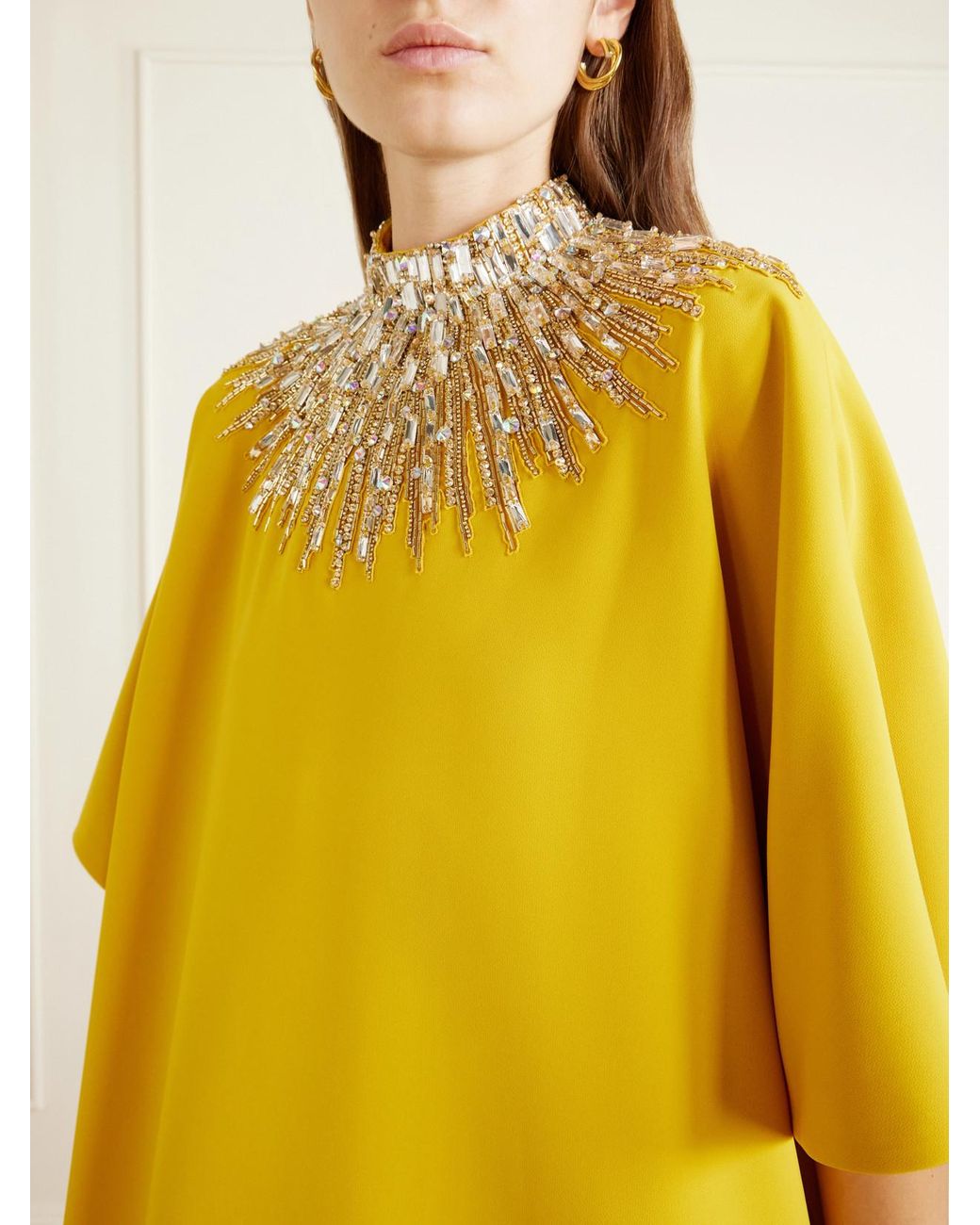 Jenny Packham Yellow Dessert Blossom Crystal-Embellished Crepe Gown