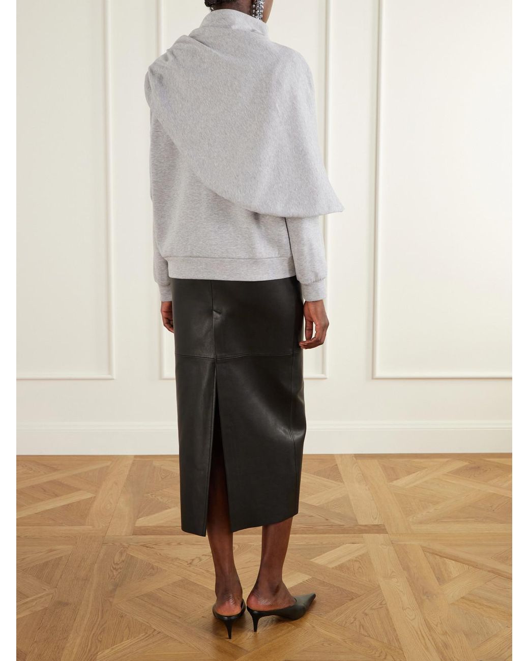Magda Butrym Gray Cape-Effect Draped Cotton-Blend Jersey Sweatshirt