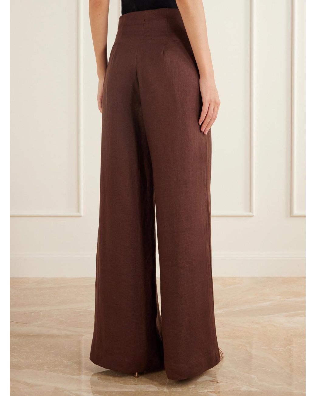 ANDRES OTALORA Brown Salmar Linen-Woven Wide-Leg Pants