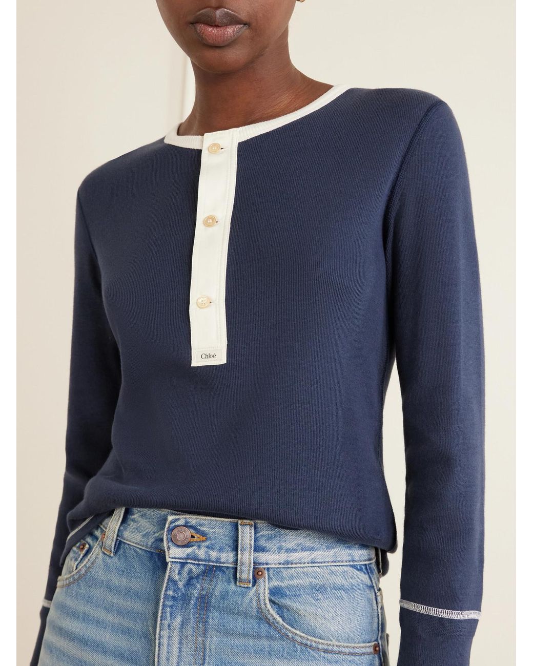 Chloé Blue Ribbed Cotton-Jersey Shirt