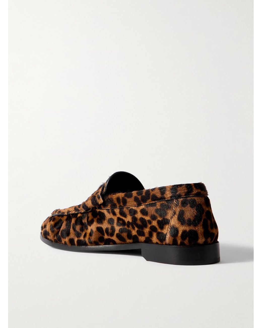 Saint Laurent Brown Leather Leopard Loafers