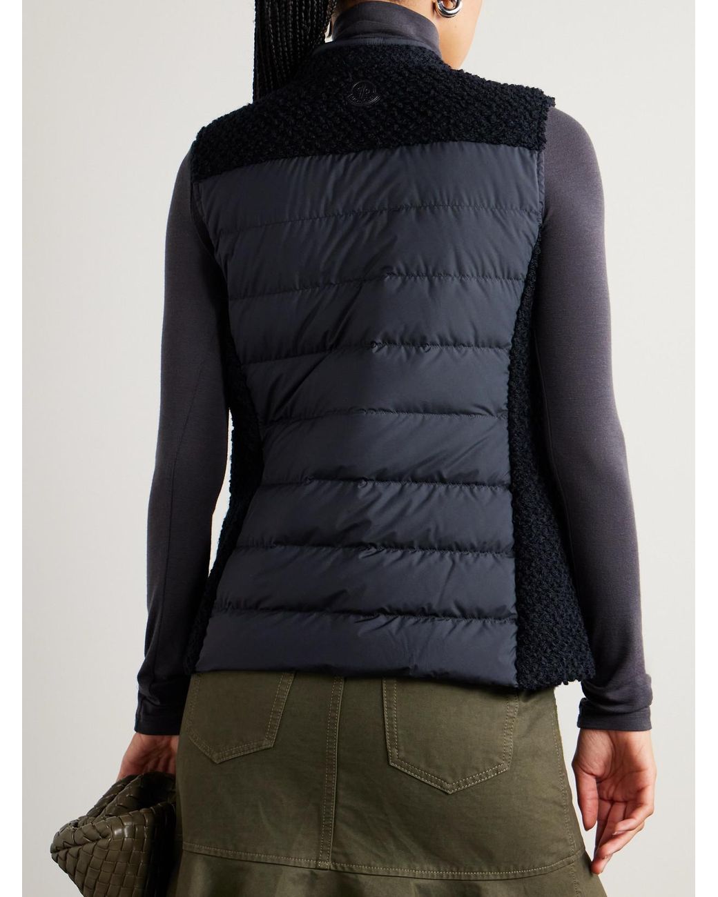 Moncler Blue Fallavier Appliquéd Quilted Shell And Wool-Bouclé Down Vest