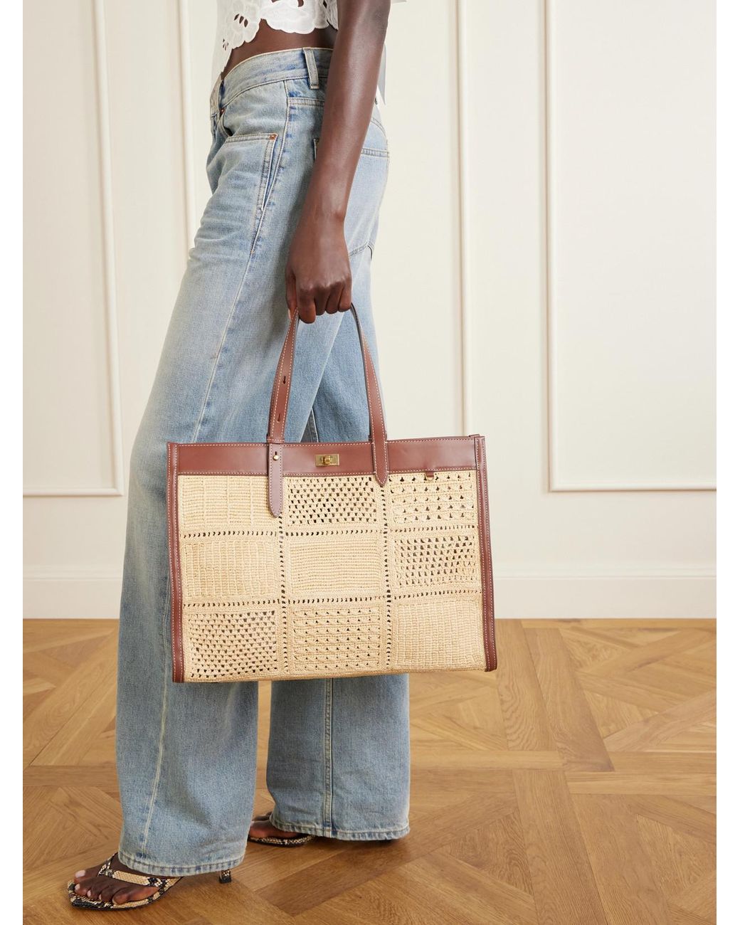 Anya Hindmarch Natural Mortimer Leather-Trimmed Woven Raffia Tote