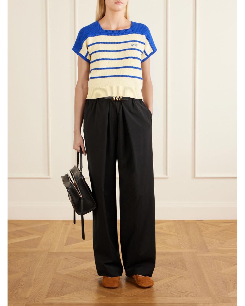 Loewe Blue Anagram-Embroidered Striped Cotton And Wool-Blend Sweater