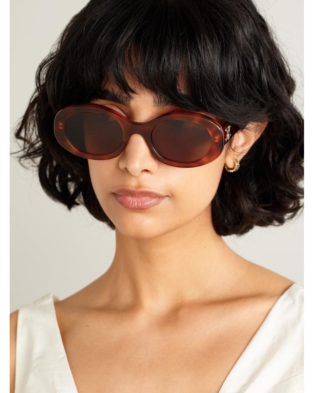 Céline Brown Triomphe Oval-Frame Acetate Sunglasses