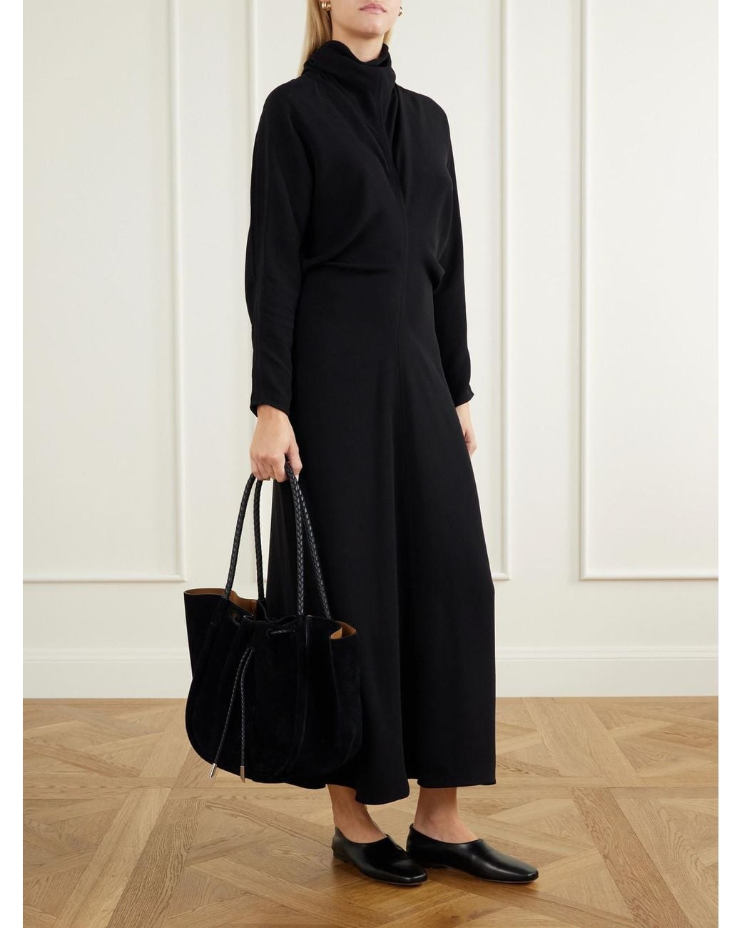 Proenza Schouler Black Large Ruched Leather-Trimmed Suede Tote