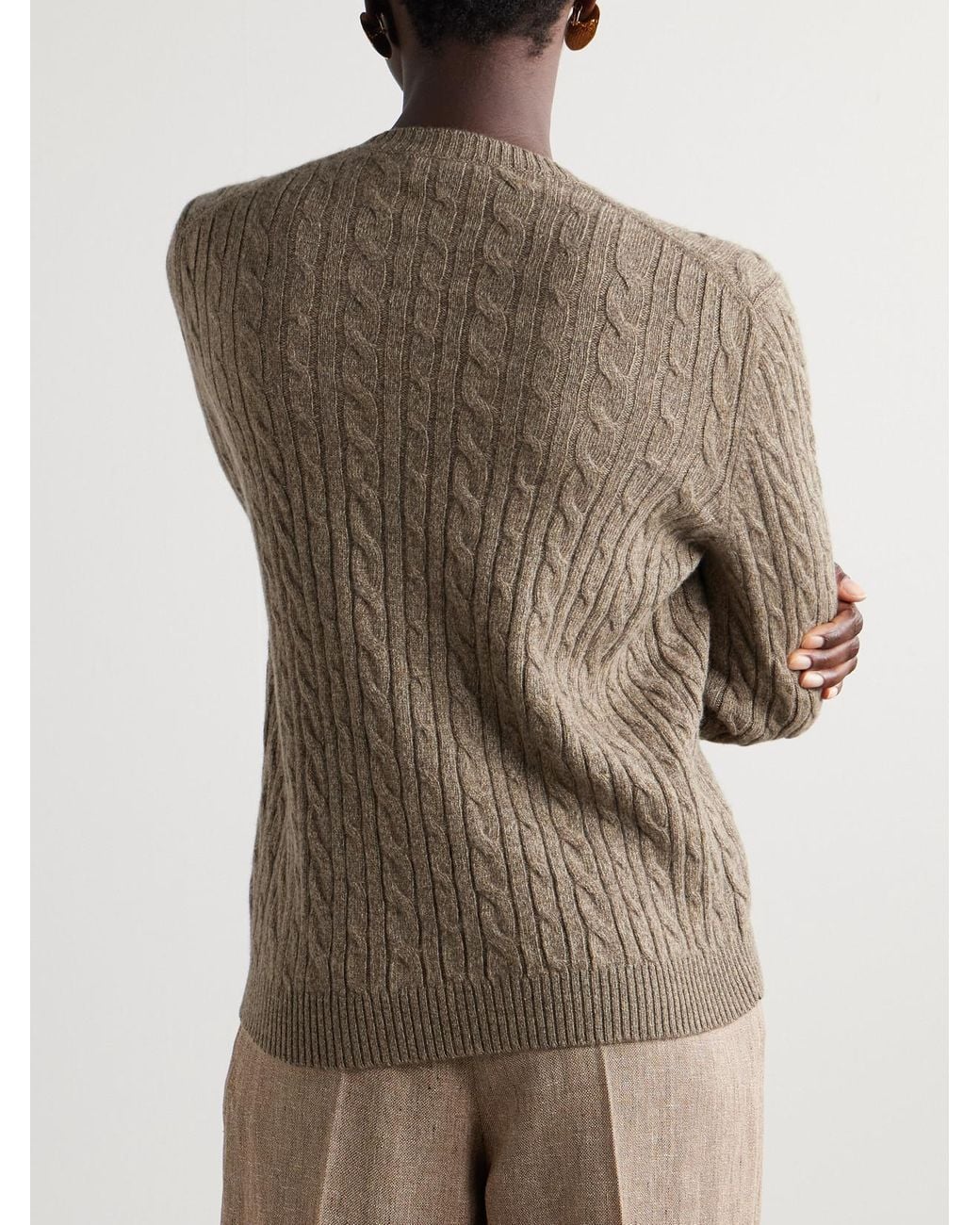 Loro Piana Brown Cable-Knit Cashmere Sweater