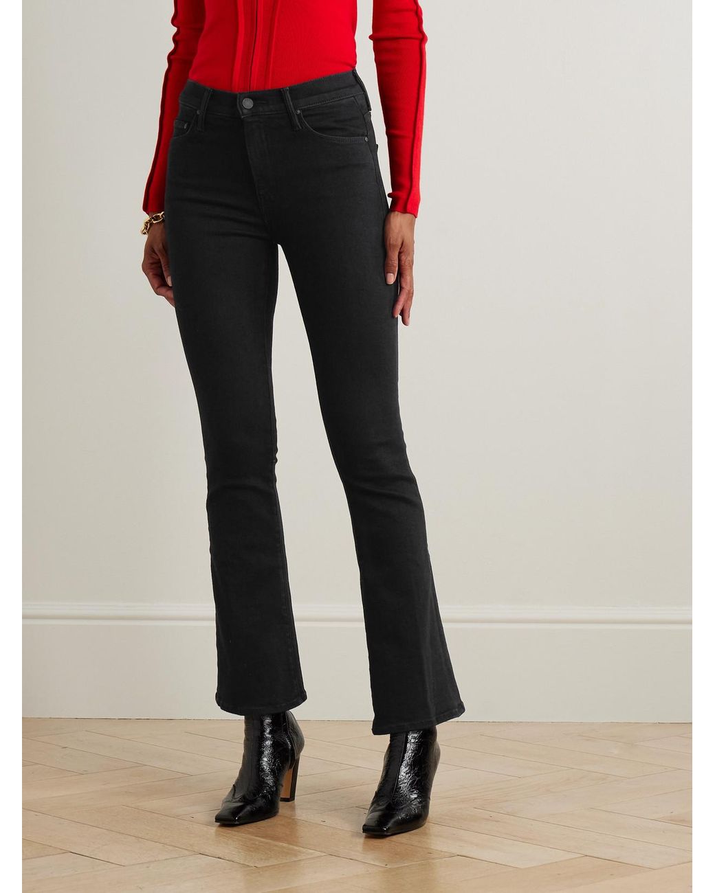 Mother Black The Weekender Mid-Rise Flared Jeans