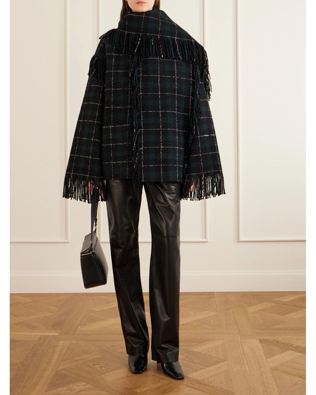 Totême Black Fringed Checked Wool-Blend Jacket
