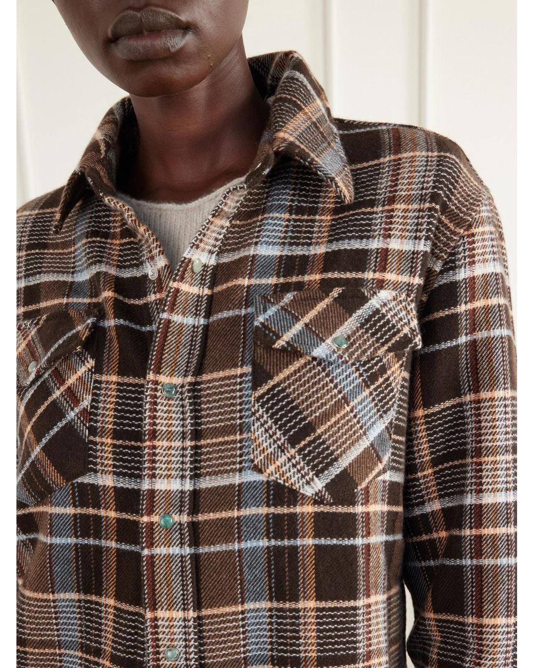 God's True Cashmere Brown Wilderness Checked Cashmere Shirt