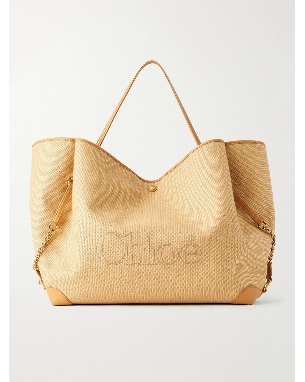 Chloé Natural Clover Leather-Trimmed Raffia Tote