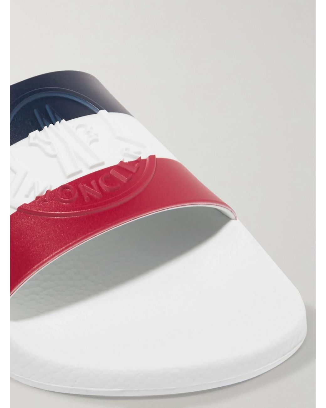 Moncler White Striped Rubber Slides