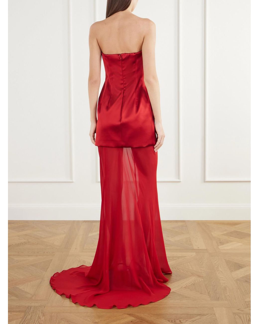 Sportmax Cilen Strapless Layered Satin And Silk-Chiffon Gown
