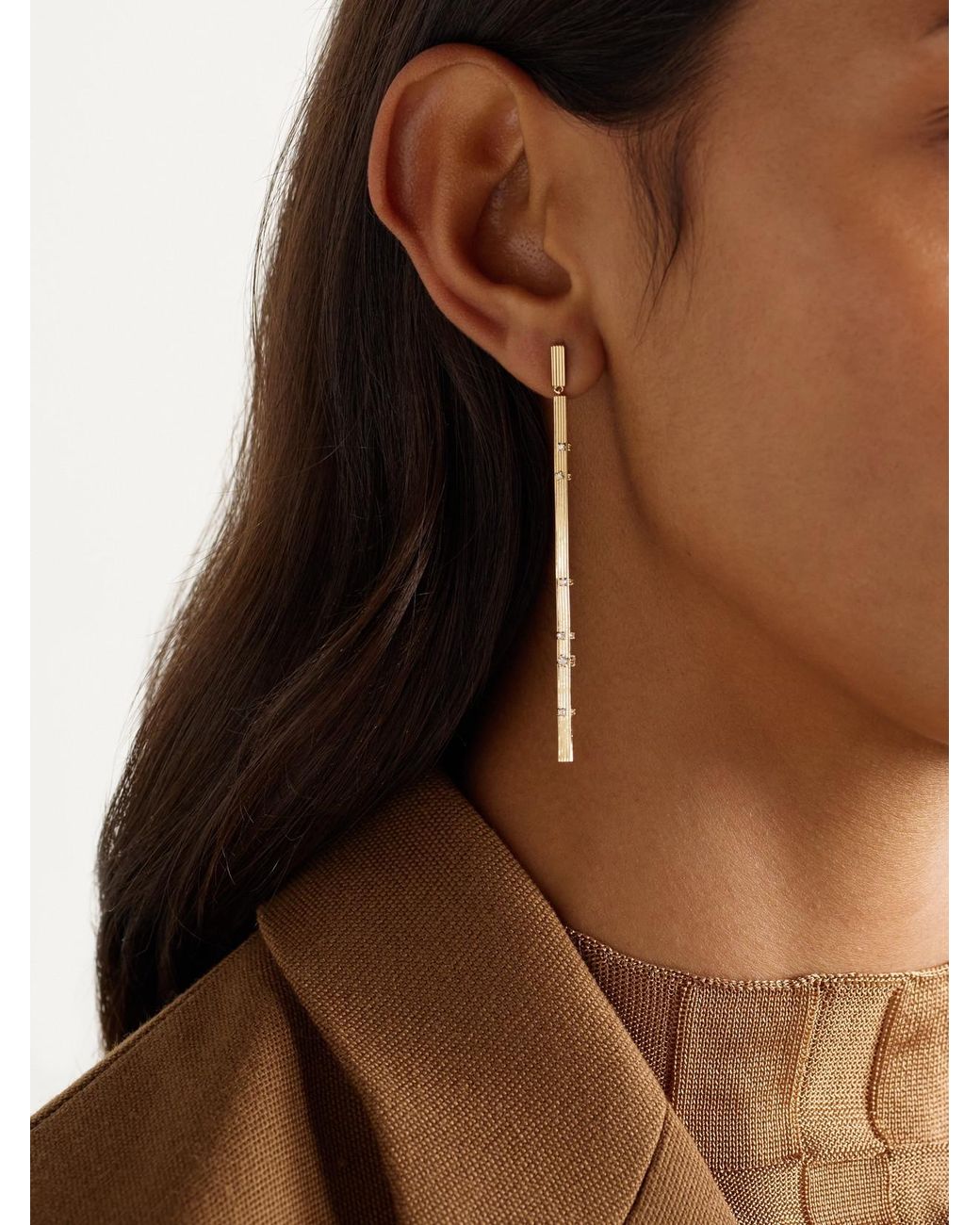 Sydney Evan Natural Fluted Bar 14-Karat Diamond Earrings