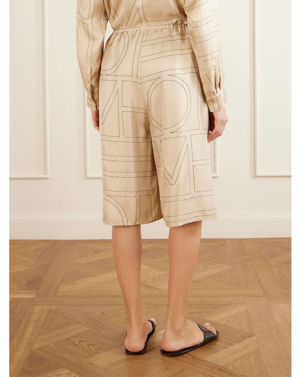 Totême  Natural Embroidered Silk Shorts